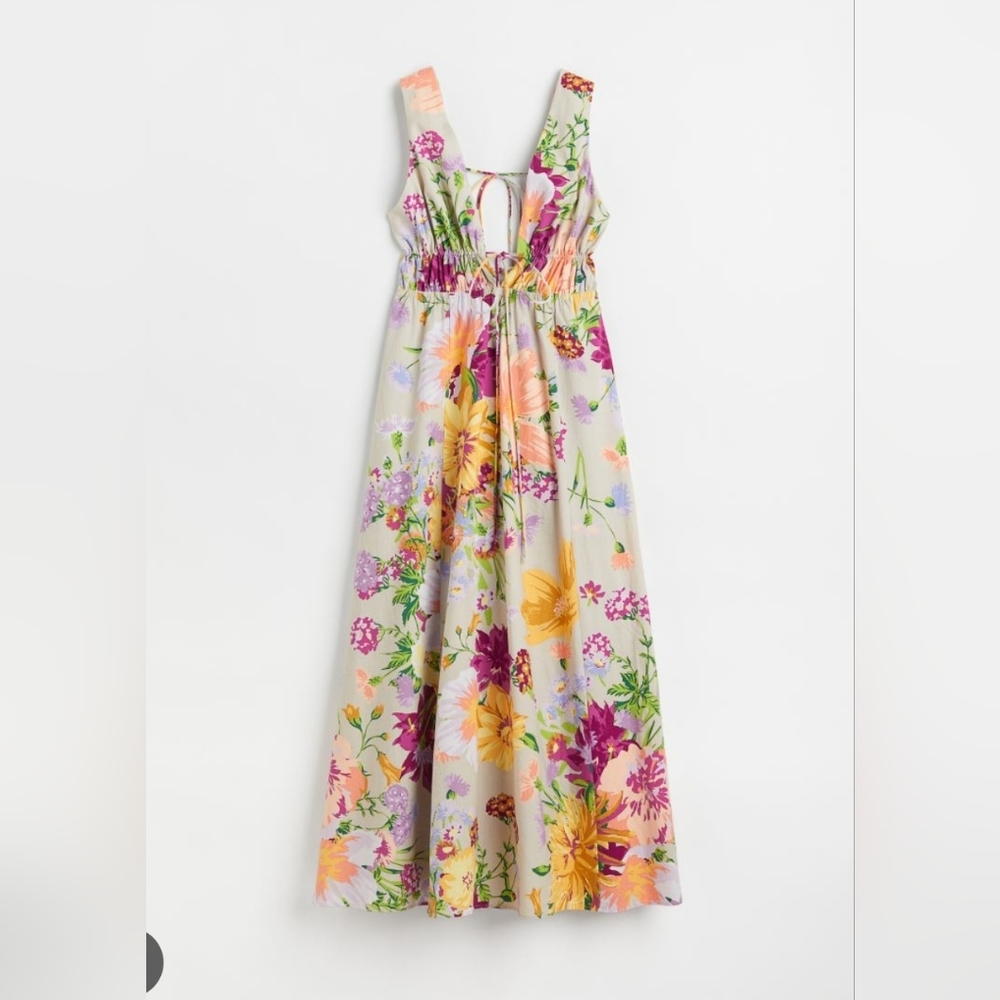 H&M Linen Blend Floral V-Neck Dress